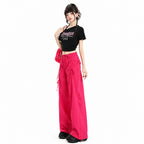 Straight Cargo Pants for Women Bow Drawstring Wide Leg