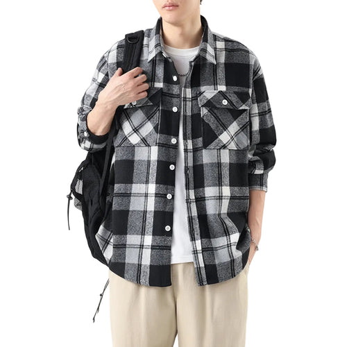 Brushed Plaid Long Sleeve Shirt Men