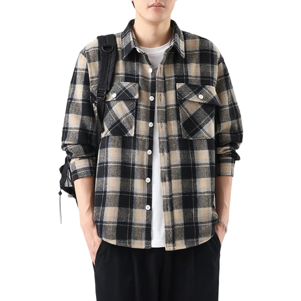 Brushed Plaid Long Sleeve Shirt Men