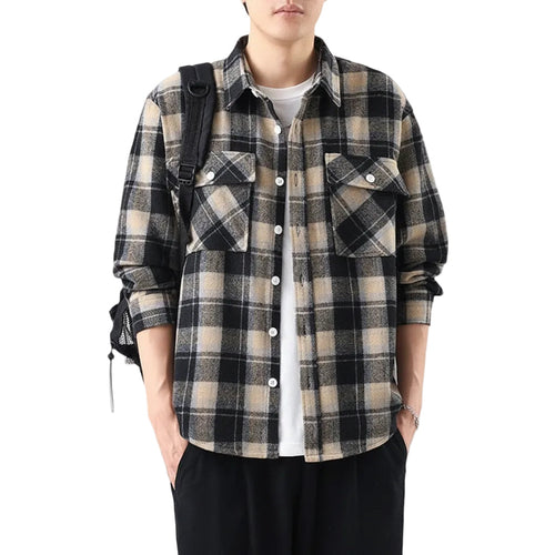Brushed Plaid Long Sleeve Shirt Men