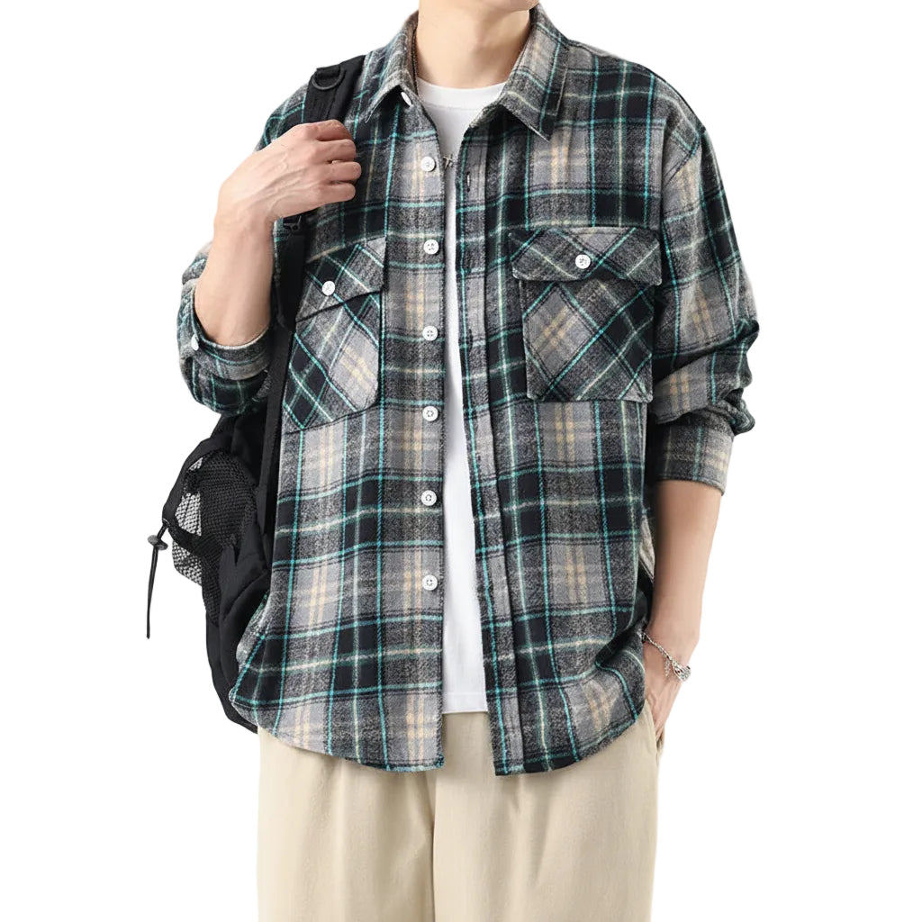 Brushed Plaid Long Sleeve Shirt Men