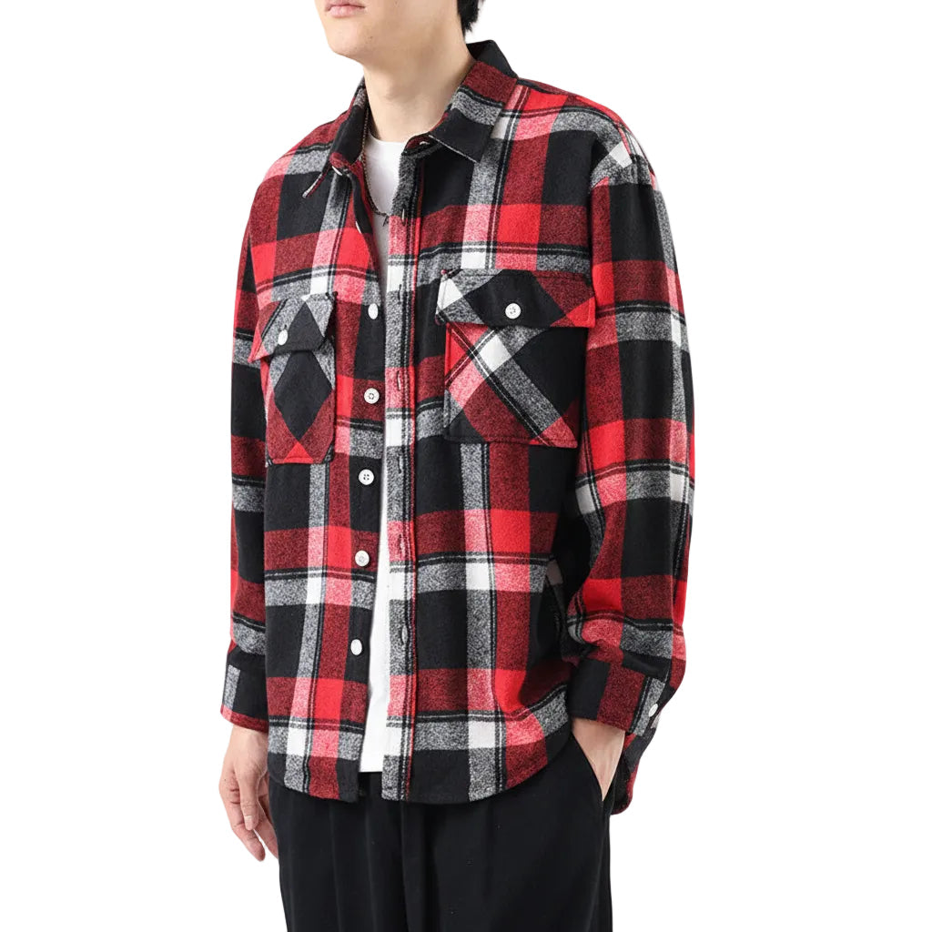 Brushed Plaid Long Sleeve Shirt Men