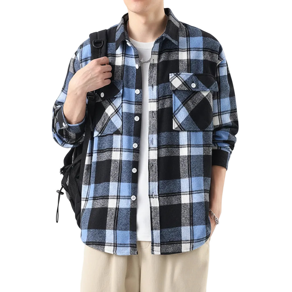Brushed Plaid Long Sleeve Shirt Men