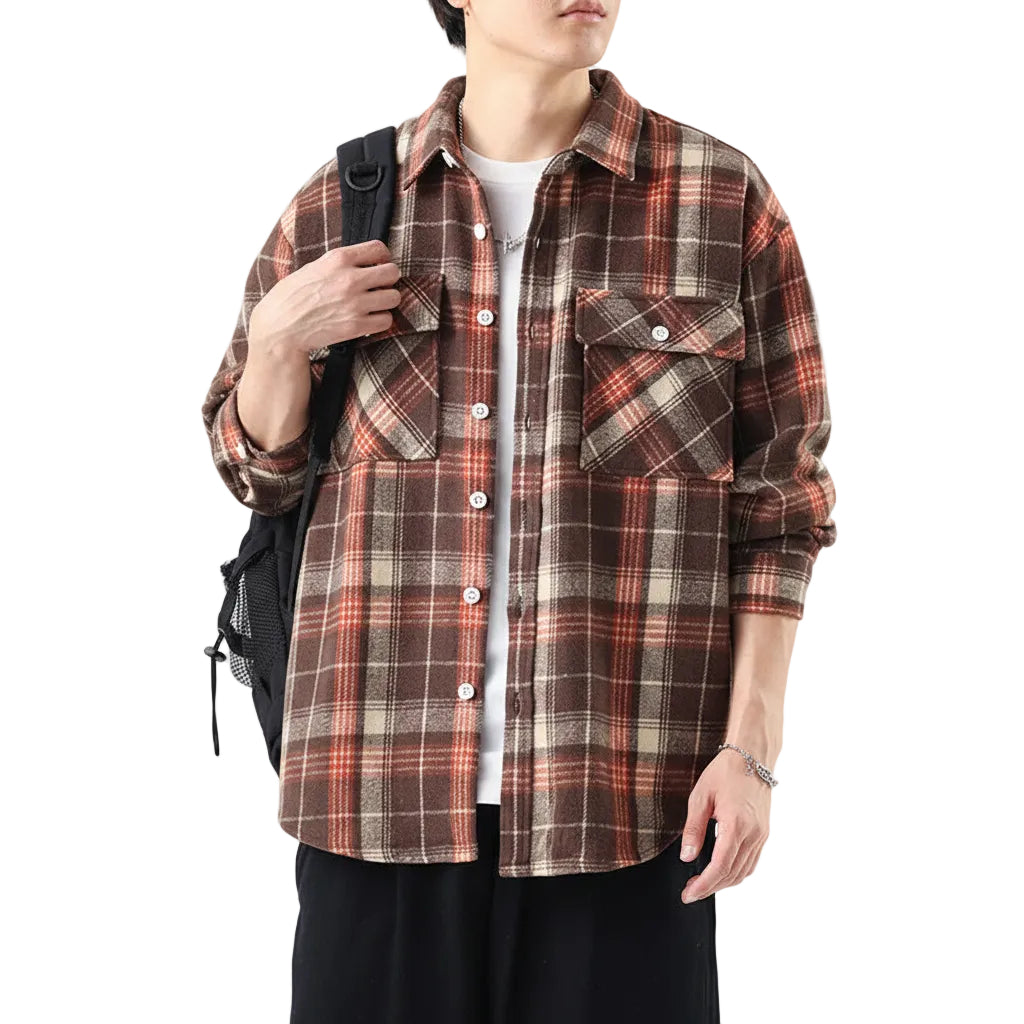 Brushed Plaid Long Sleeve Shirt Men