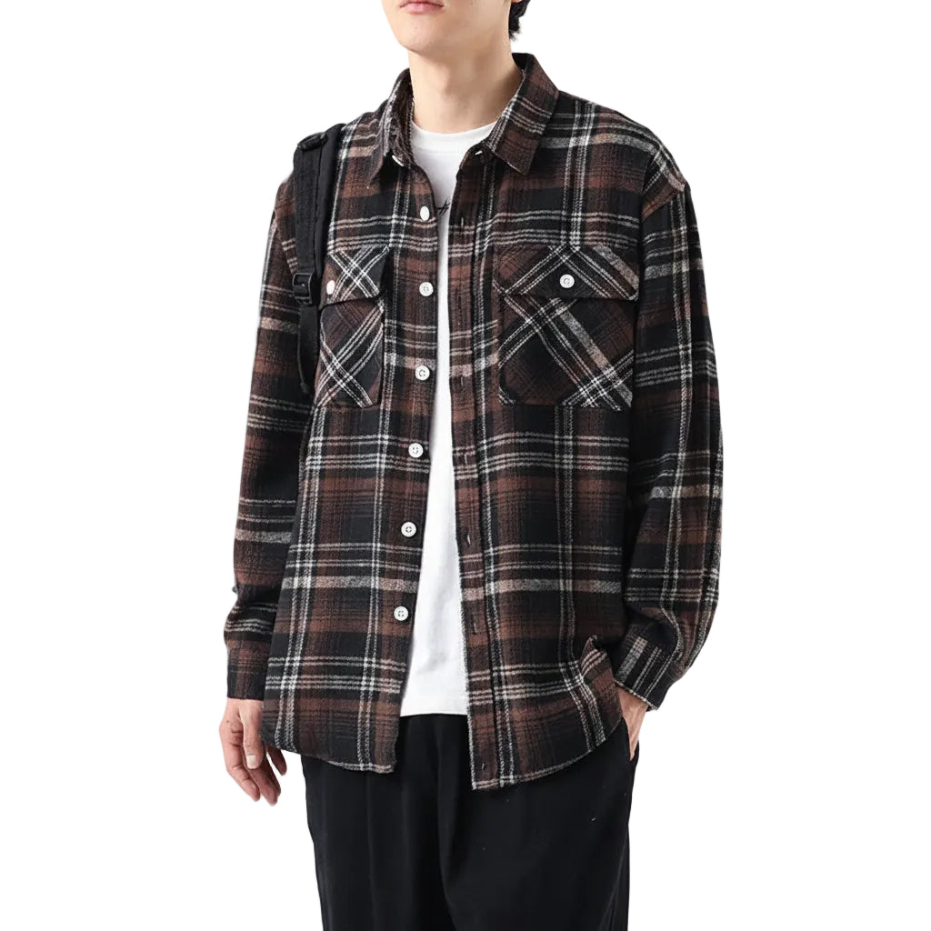 Brushed Plaid Long Sleeve Shirt Men