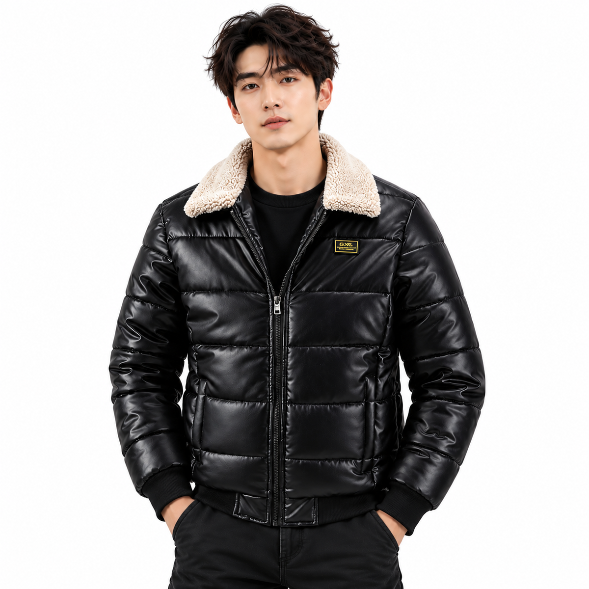 Cotton Men Fur Collar Trend Thickened Leisure Jacket