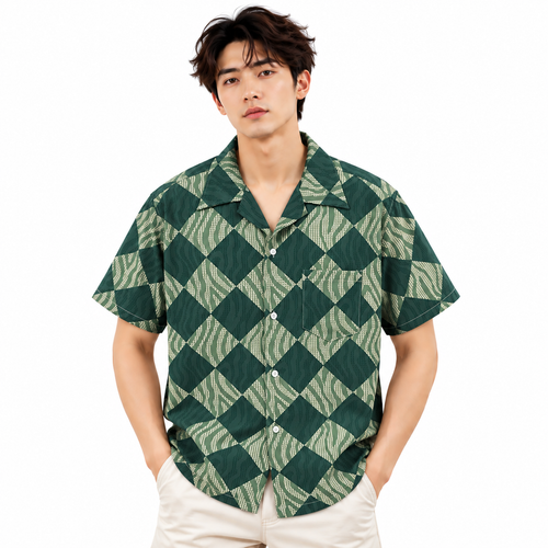 Diamond Short Sleeve Plaid Shirt Men