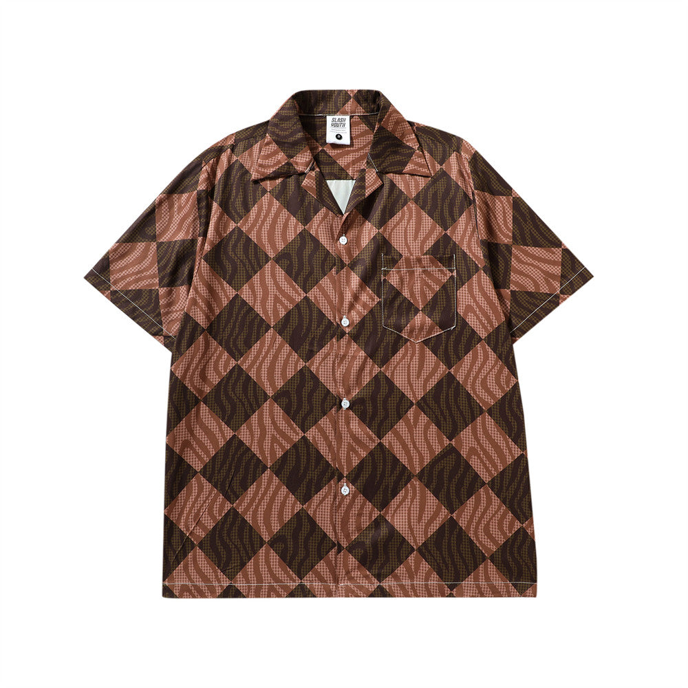 Diamond Short Sleeve Plaid Shirt Men