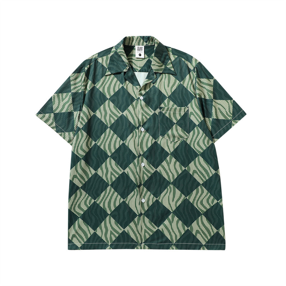 Diamond Short Sleeve Plaid Shirt Men