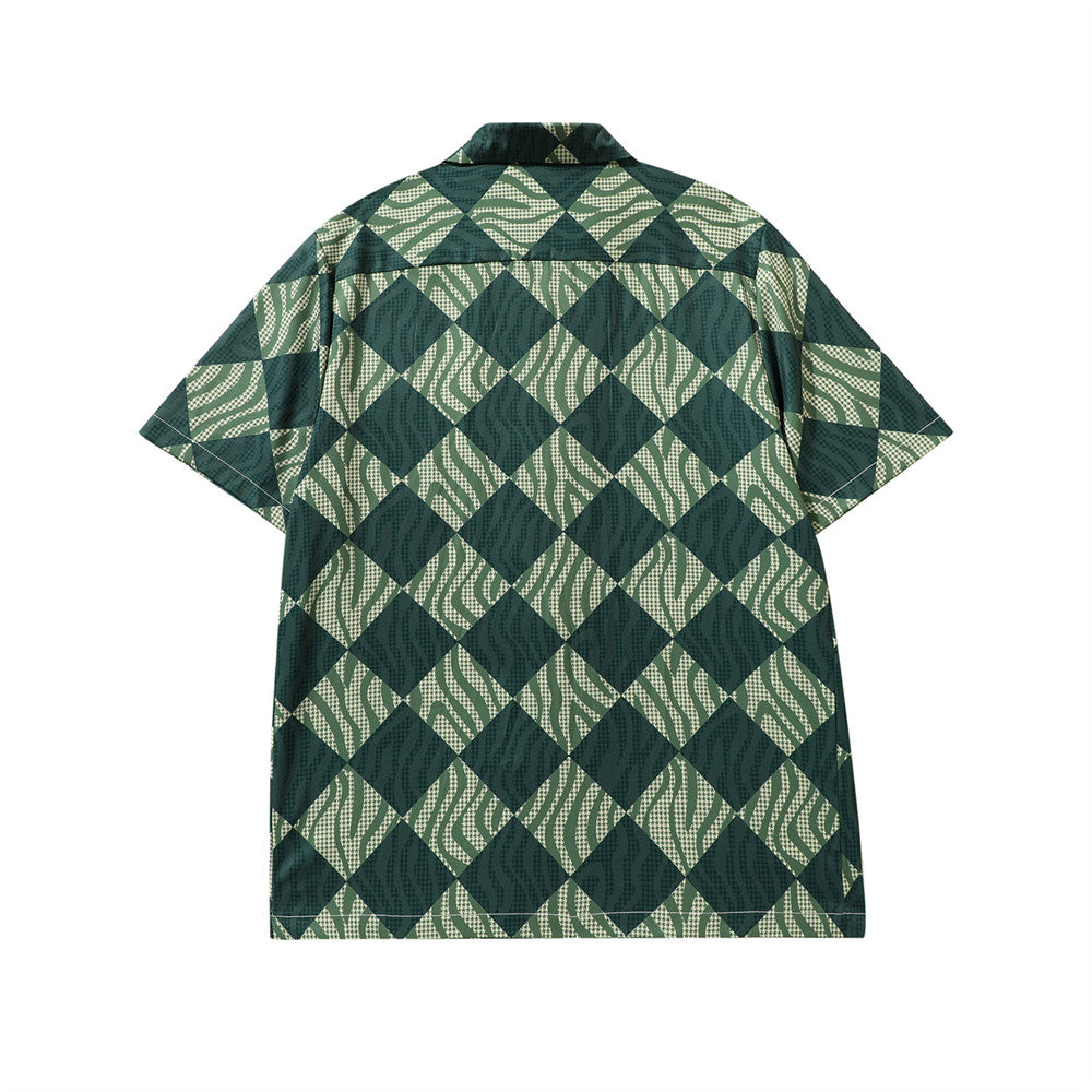 Diamond Short Sleeve Plaid Shirt Men
