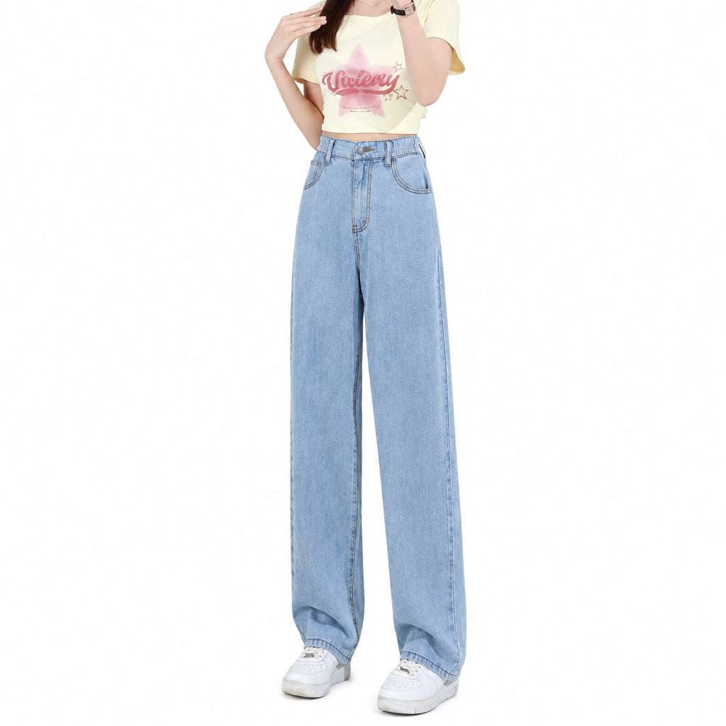 Elastic Waist Lyocell Jeans for Women Wide Leg