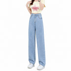 Elastic Waist Lyocell Jeans for Women Wide Leg