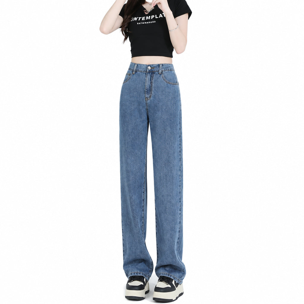 Elastic Waist Lyocell Jeans for Women Wide Leg