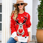 Elk Jacquard Sweater Women Loose Round Neck Pullover