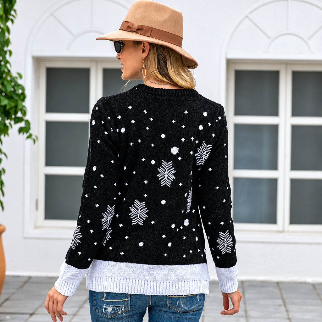 Elk Jacquard Sweater Women Loose Round Neck Pullover