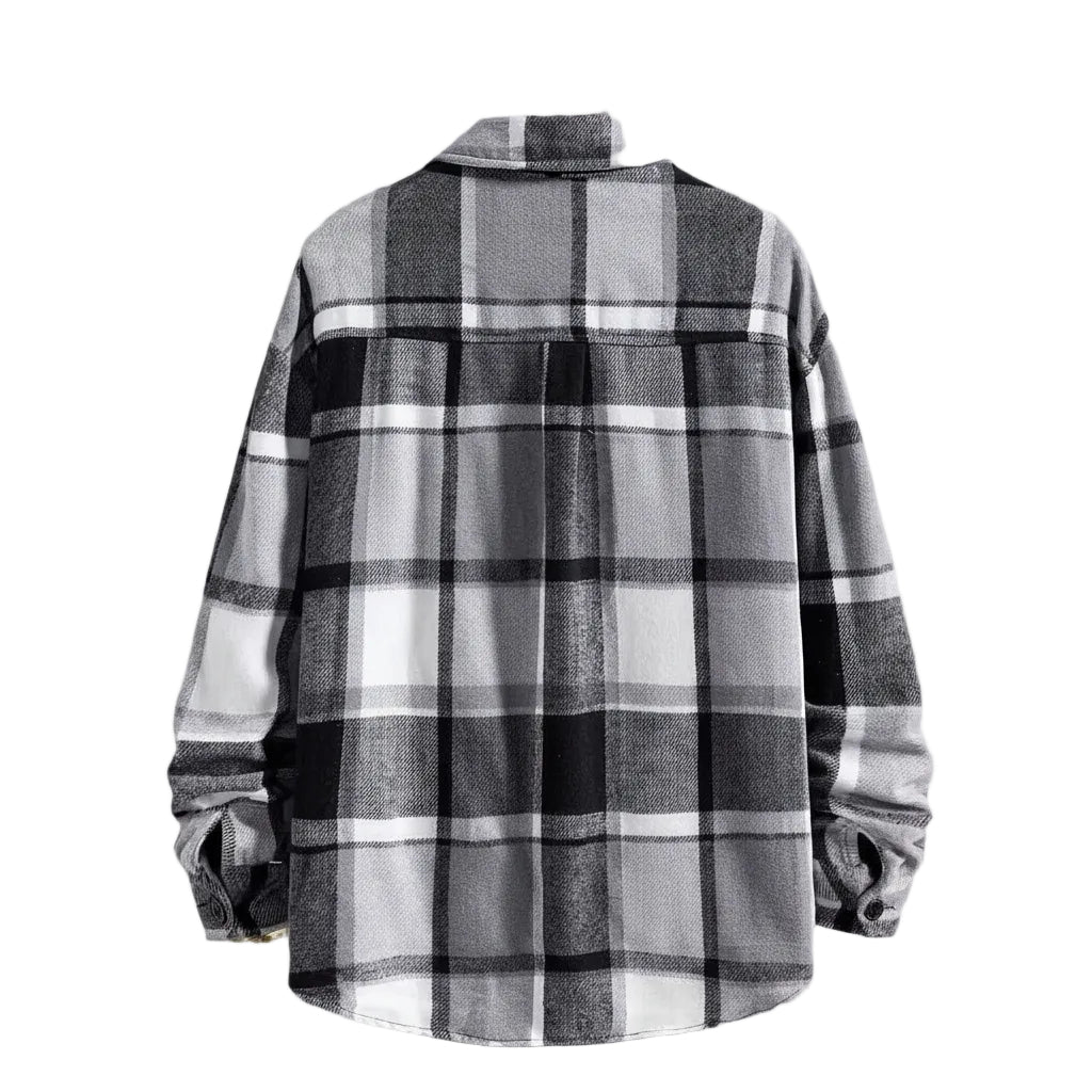 Fall Winter Slim Brushed Plaid Long Sleeve Flannel Shirt Men