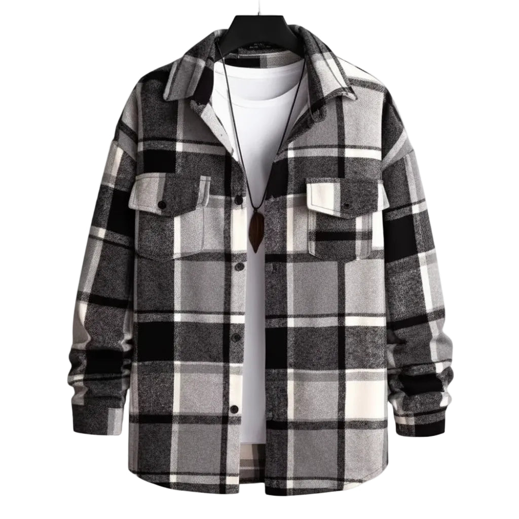 Fall Winter Slim Brushed Plaid Long Sleeve Flannel Shirt Men