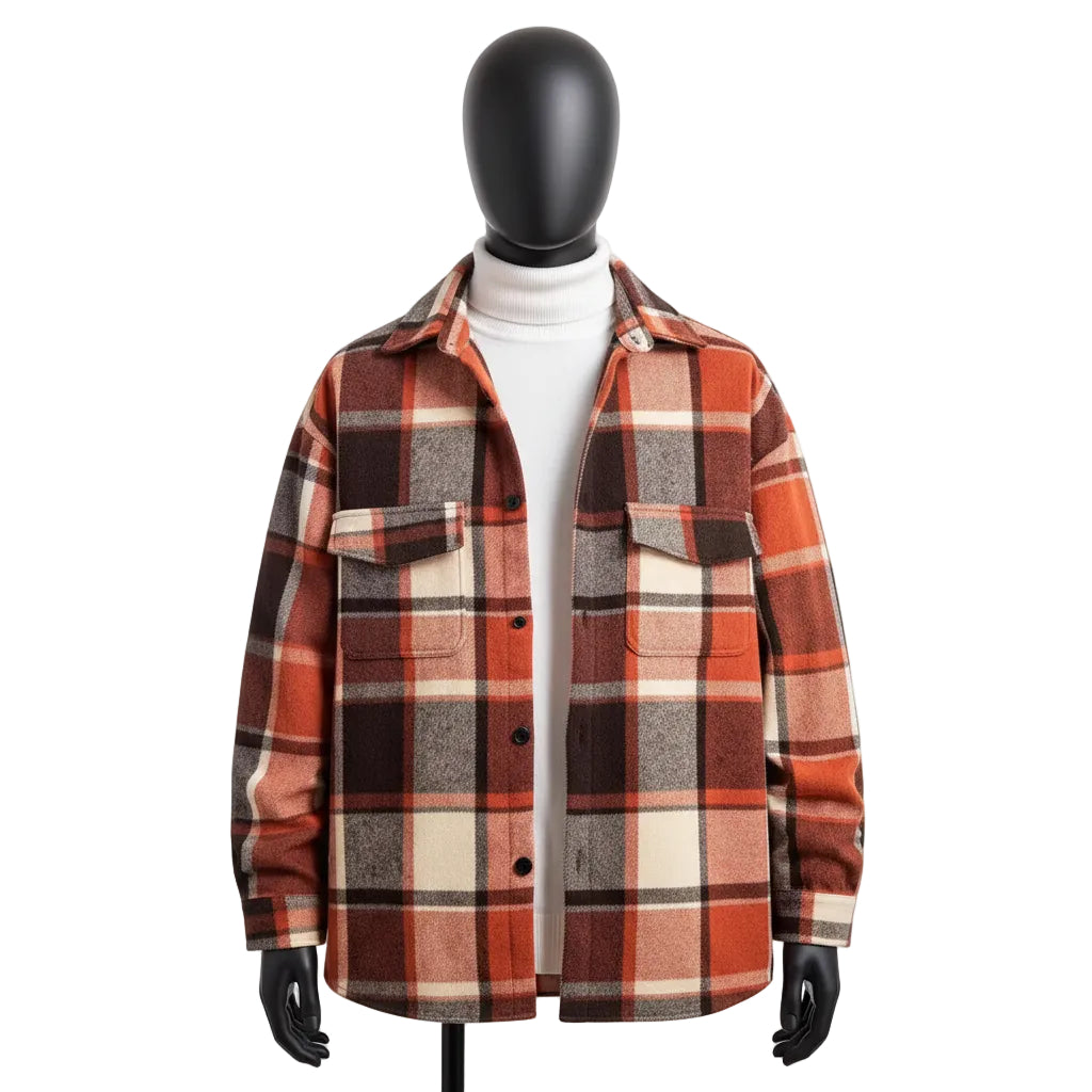 Fall Winter Slim Brushed Plaid Long Sleeve Flannel Shirt Men