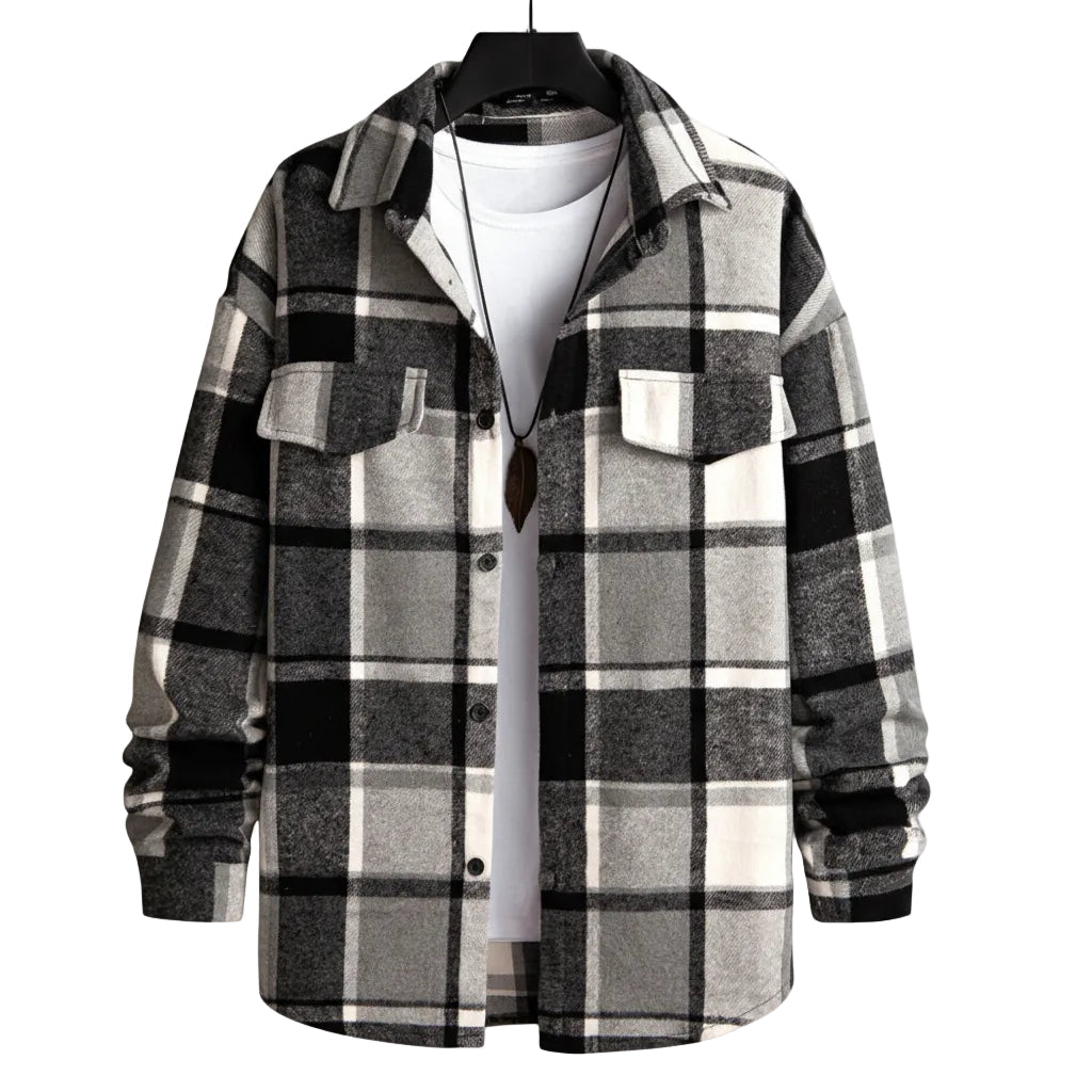 Fall Winter Slim Brushed Plaid Long Sleeve Flannel Shirt Men