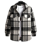 Fall Winter Slim Brushed Plaid Long Sleeve Flannel Shirt Men