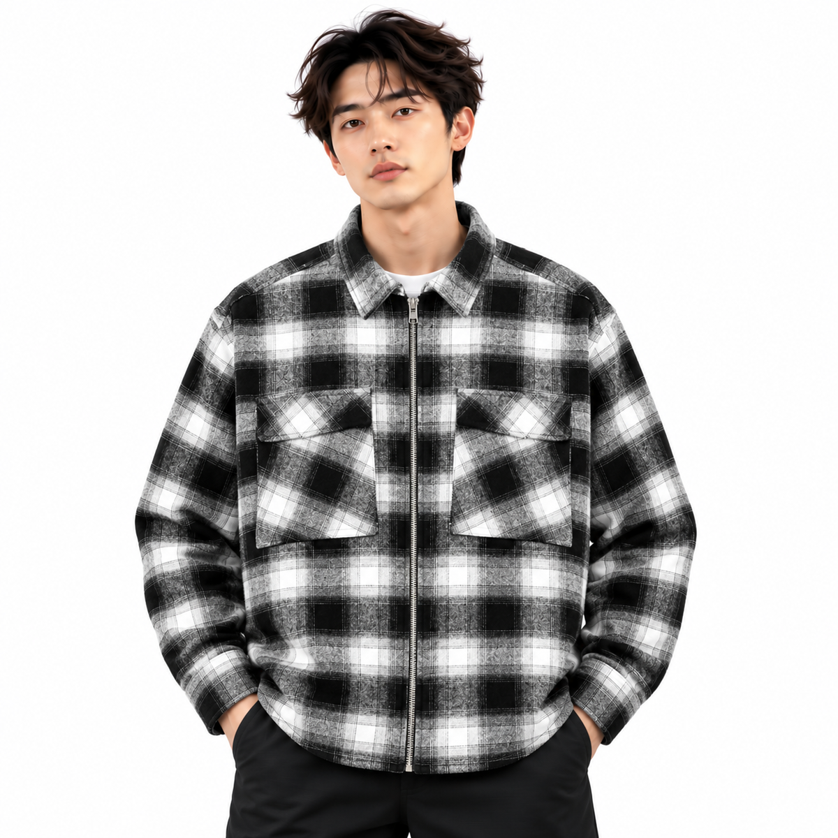 Heavy Fabric Flannel Shirt for Men Short Sleeve Check