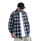 Japanese Style Plaid Long Sleeve Shirt Men Loose-fitting