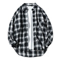 Japanese Style Plaid Long Sleeve Shirt Men Loose-fitting