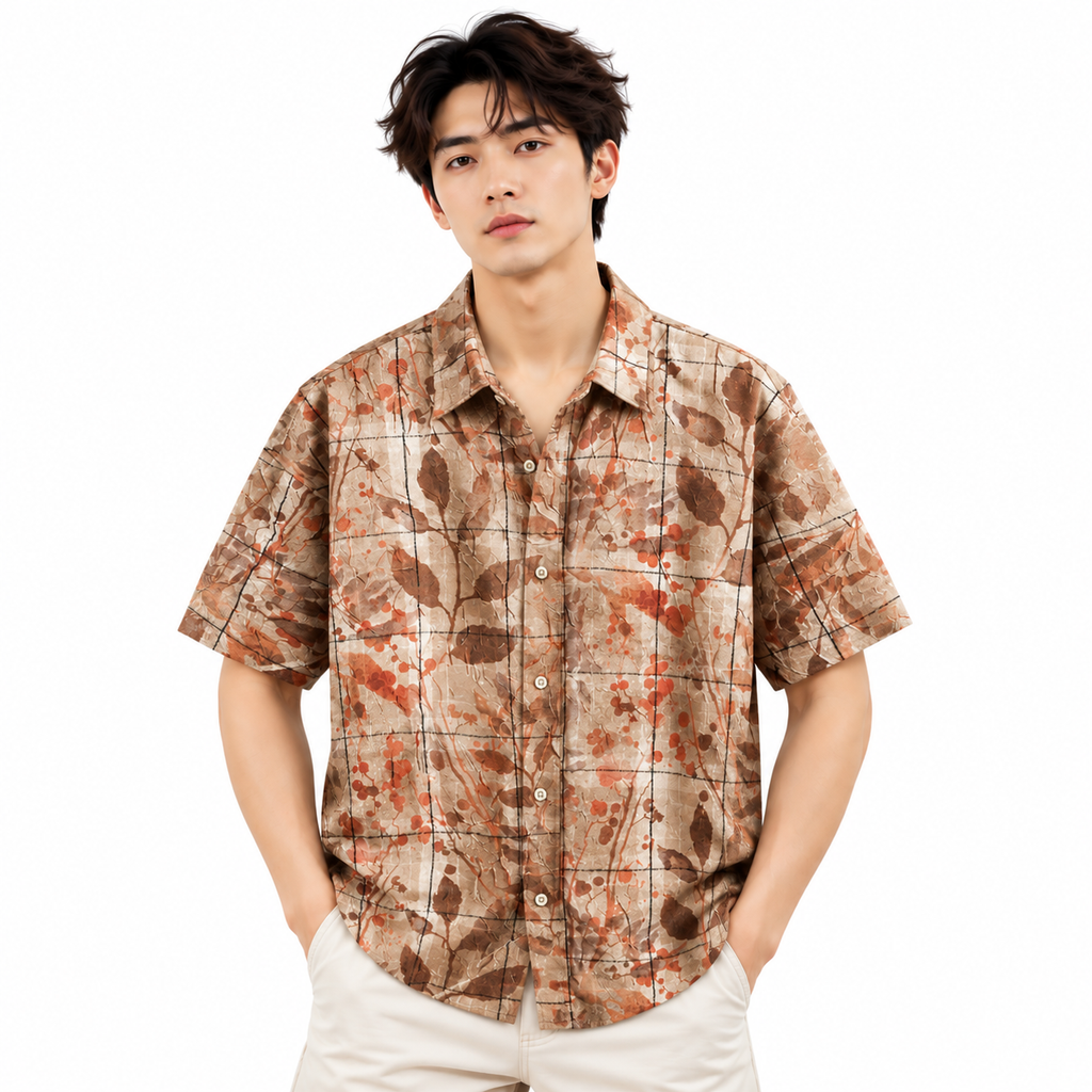 Leaves And Flowers Loose Shirt for Men