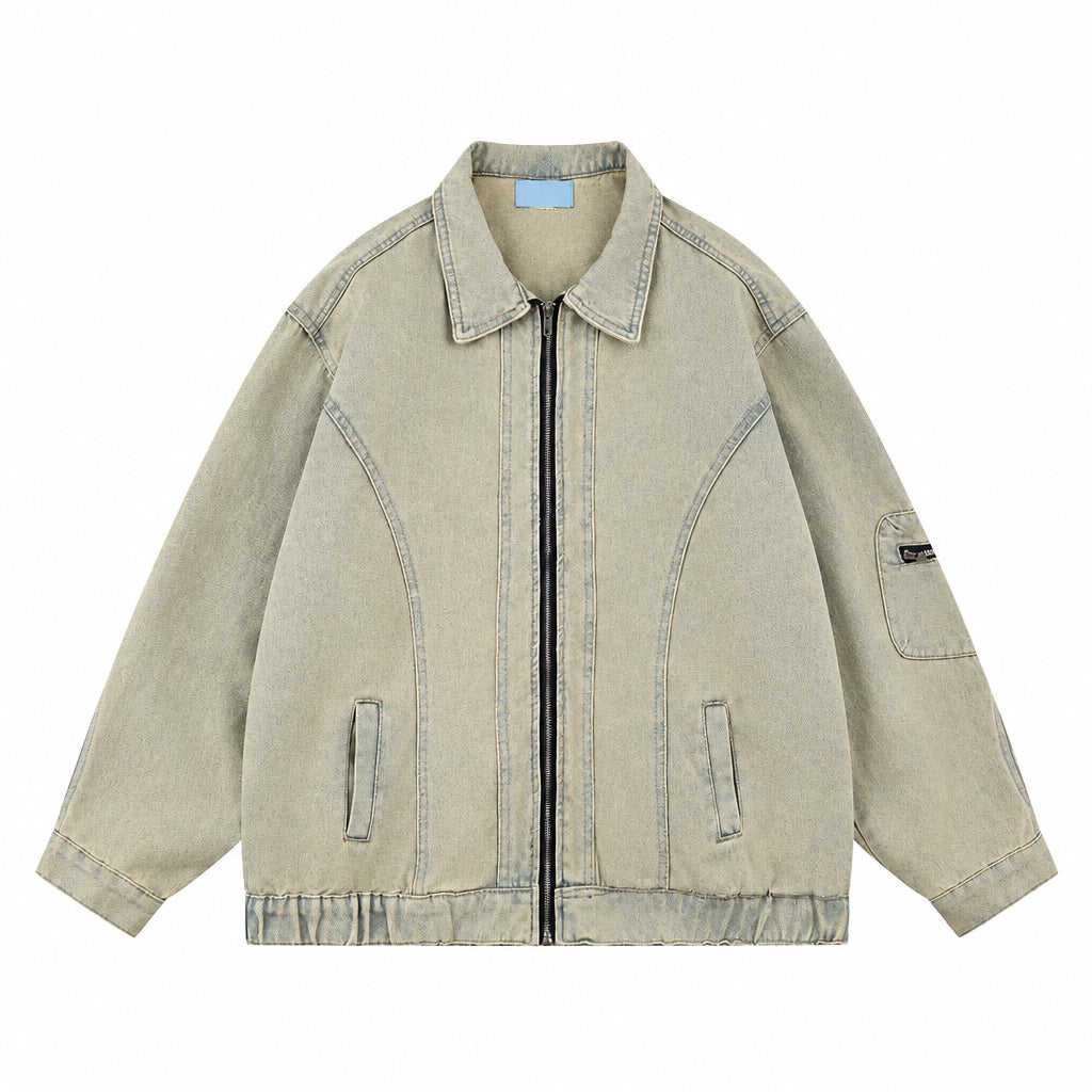 Loose Yellow Mud Color Denim Coat For Men