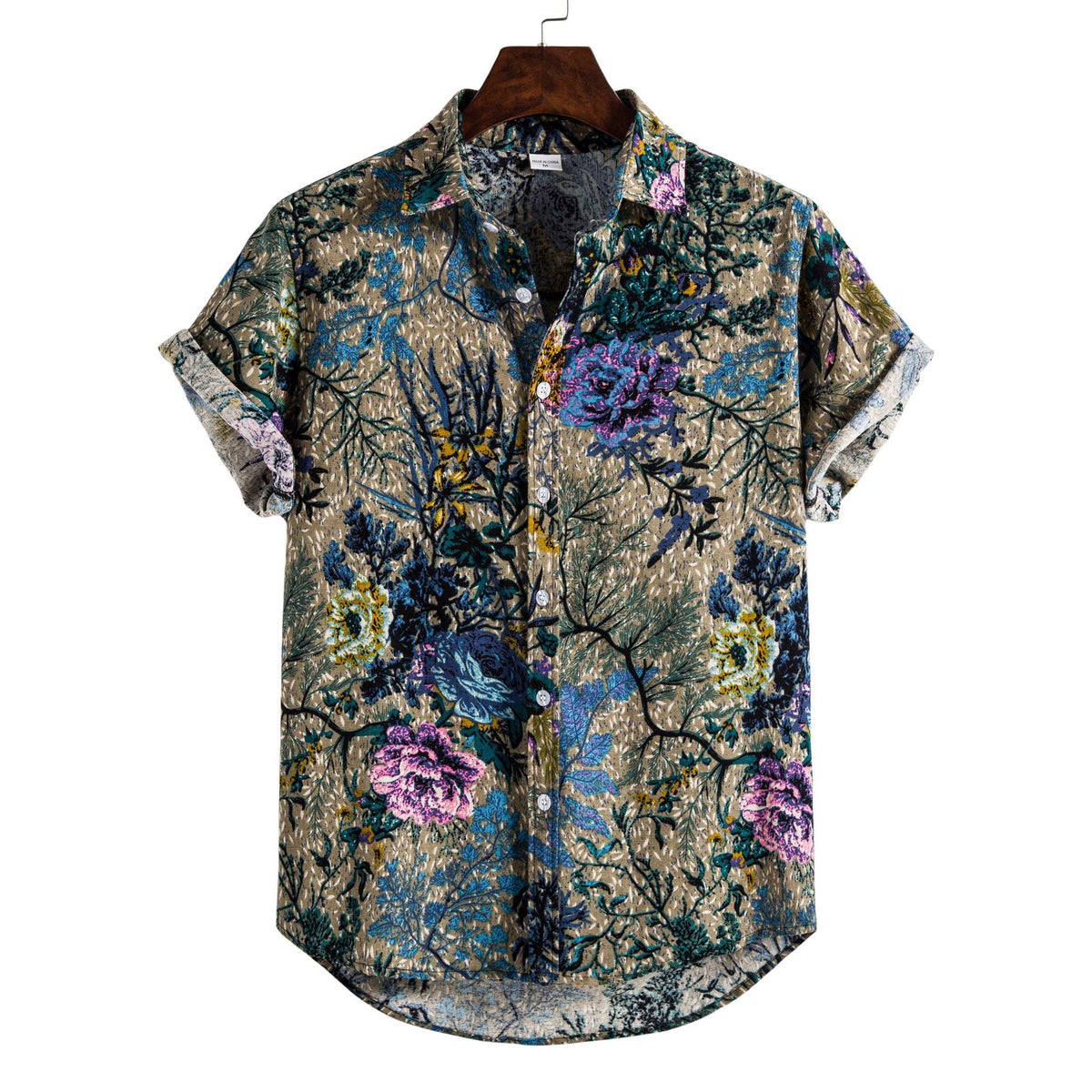 Printing Long Sleeve Shirt Men's Lapel Shirt Cotton Blend