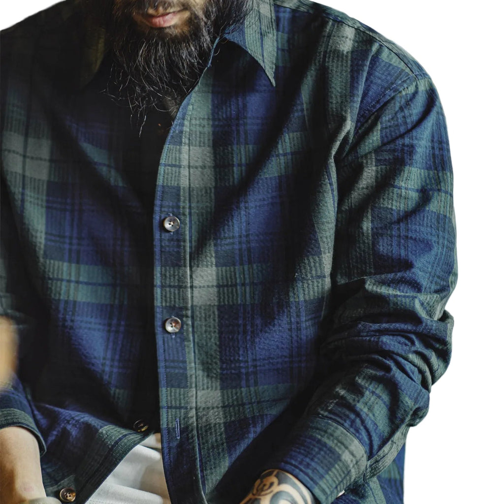 Retro Blue-green Plaid Shirt For Men