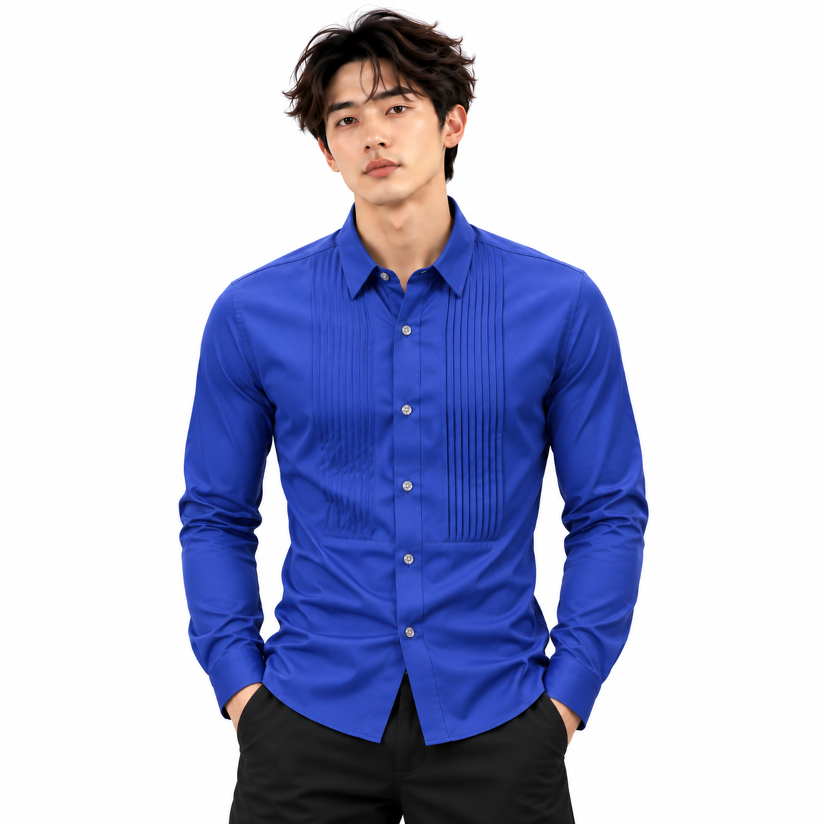 Royal Blue Wedding Tuxedo Shirt Men's Slim Fit Long Sleeve