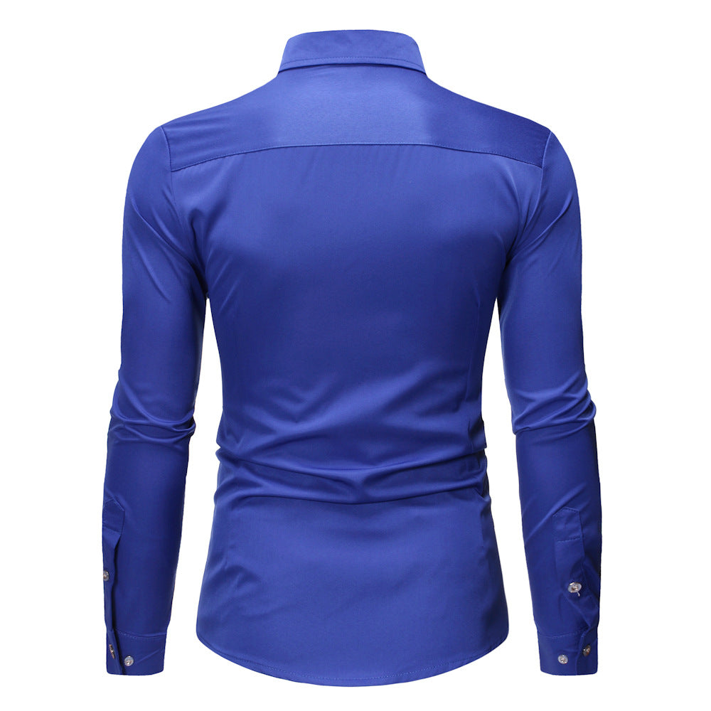 Royal Blue Wedding Tuxedo Shirt Men's Slim Fit Long Sleeve