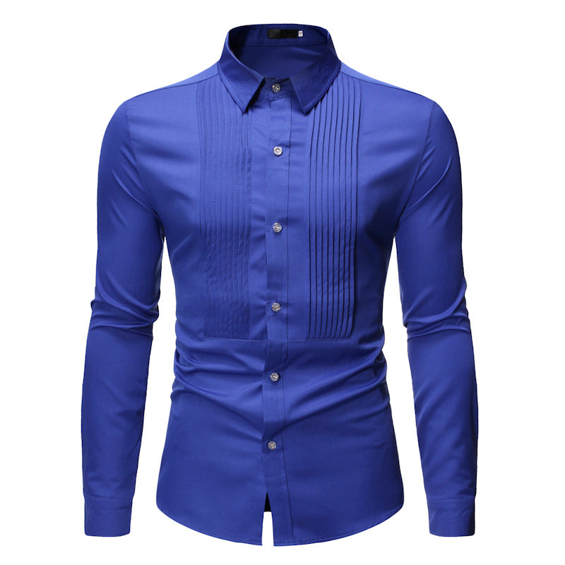 Royal Blue Wedding Tuxedo Shirt Men's Slim Fit Long Sleeve