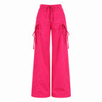 Straight Cargo Pants for Women Bow Drawstring Wide Leg