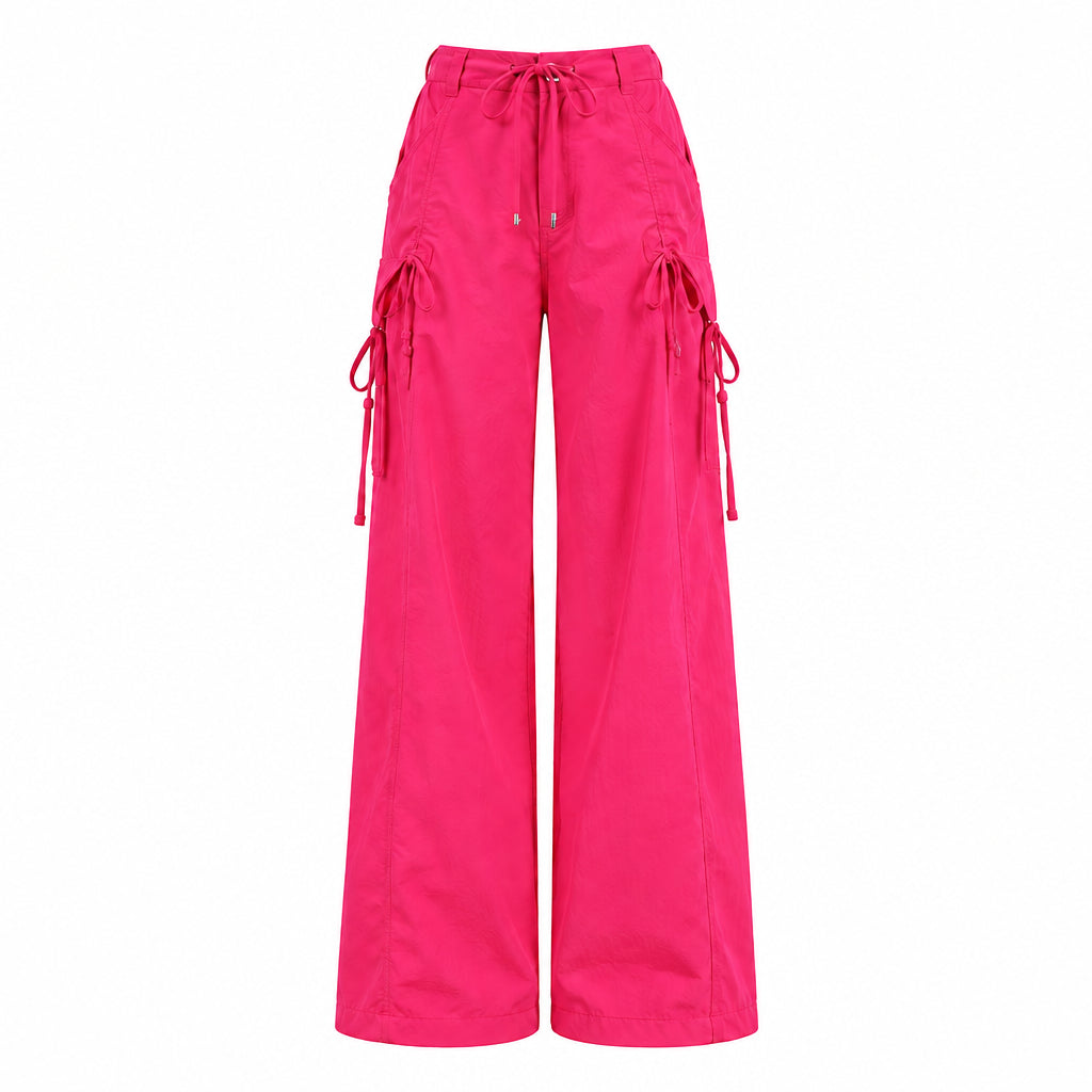 Straight Cargo Pants for Women Bow Drawstring Wide Leg