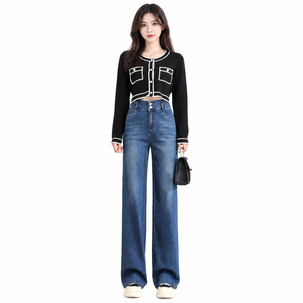 Straight Jeans Stretch Slimming Women Wide Leg