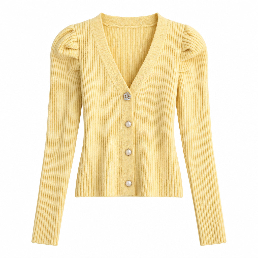 V-Neck Sweater Women Slim Cardigan Knit