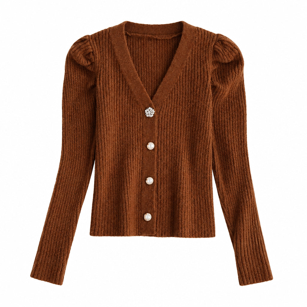 V-Neck Sweater Women Slim Cardigan Knit