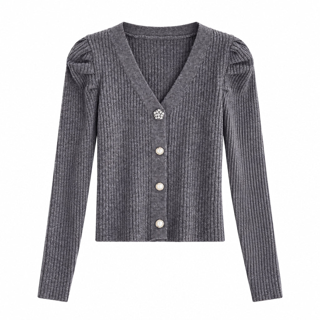 V-Neck Sweater Women Slim Cardigan Knit