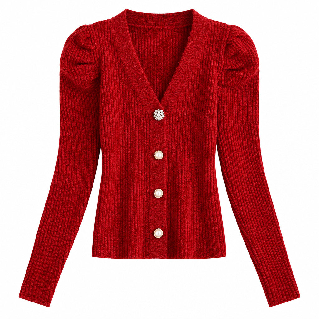 V-Neck Sweater Women Slim Cardigan Knit