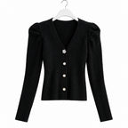 V-Neck Sweater Women Slim Cardigan Knit