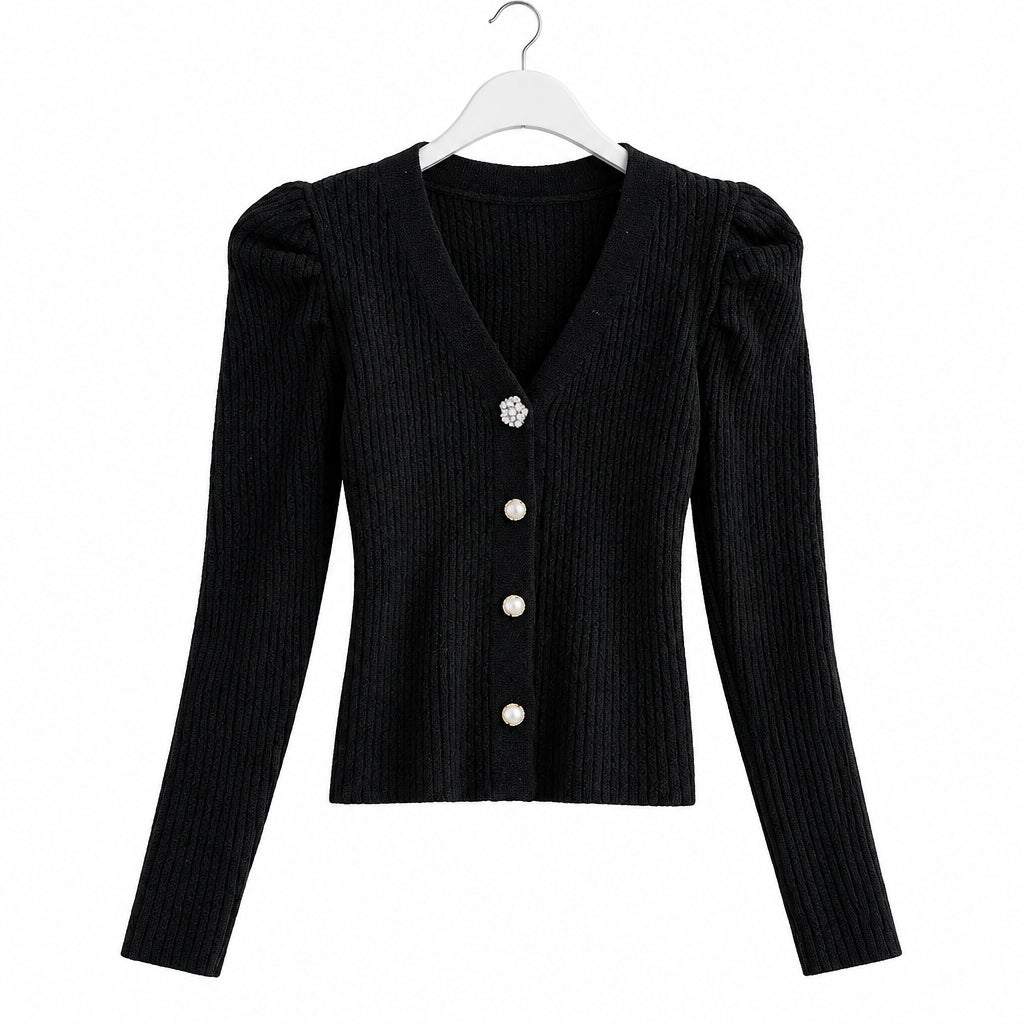 V-Neck Sweater Women Slim Cardigan Knit